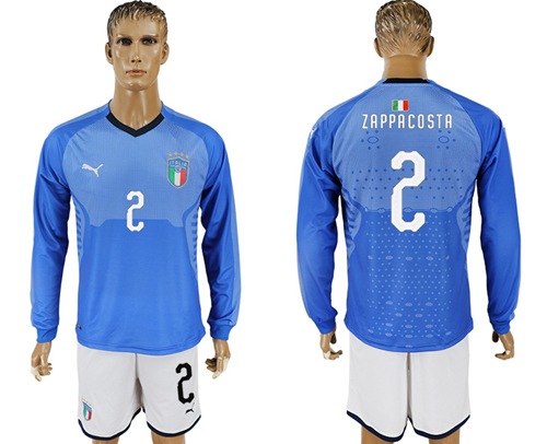 Italy #2 Zappacosta Blue Home Long Sleeves Soccer Country Jersey - Click Image to Close